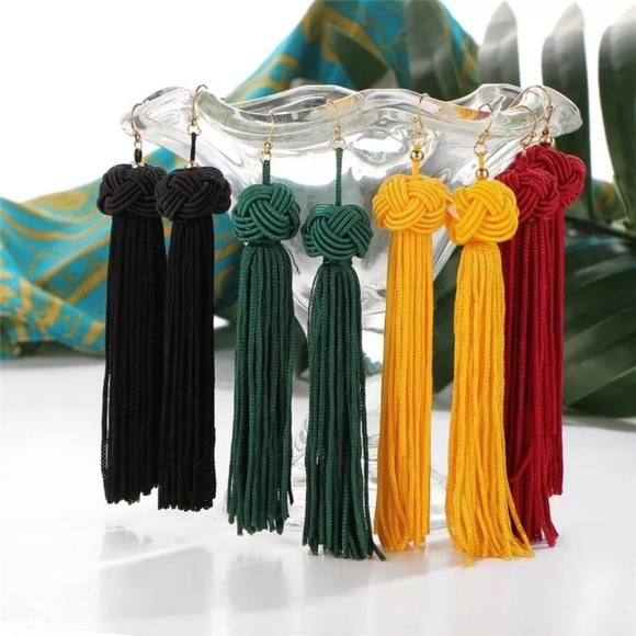 ✨BLACK✨”THE PERFECT KNOT” TASSEL EARRINGS-DROP‎ - Picture 2 of 4